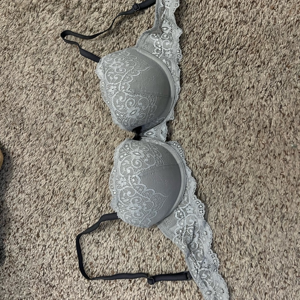 Gray lace push up bra